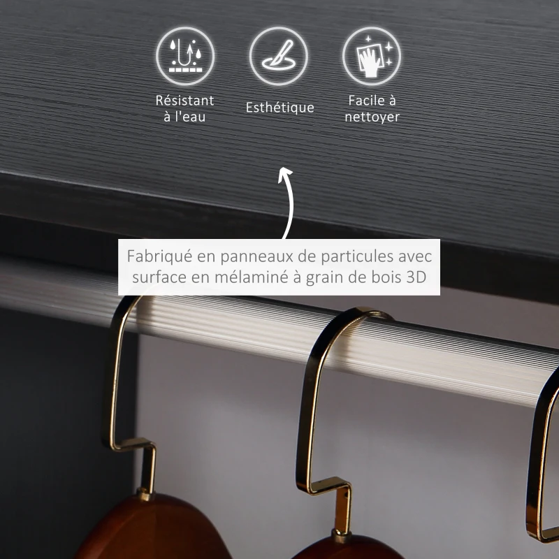 HOMCOM Armoire penderie étagère 2 niches 4 roulettes pivotantes dim. 60L x 40l x 128H cm Noir