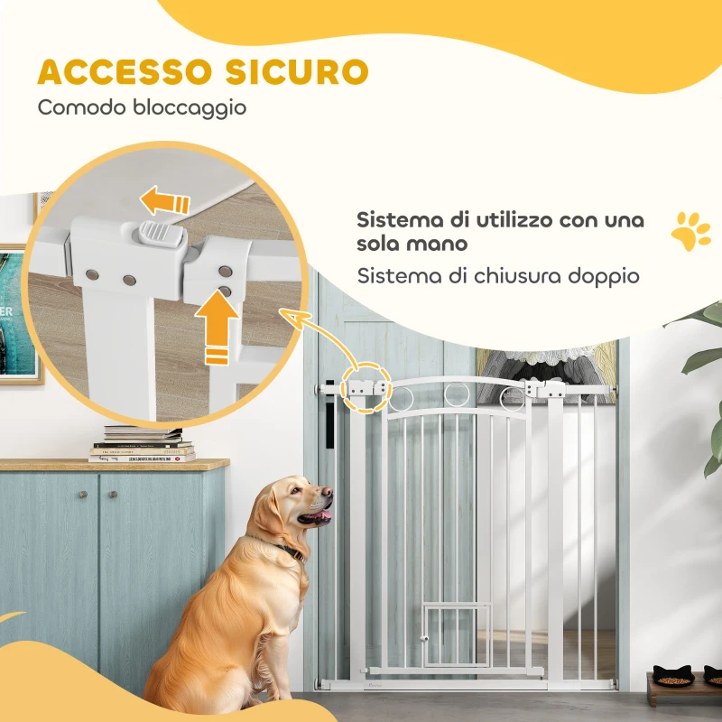 PawHut Cancellino per Cani Regolabile da 76-104 cm, Cancelletto Alto 106 cm con 2 Estensioni, Bianco
