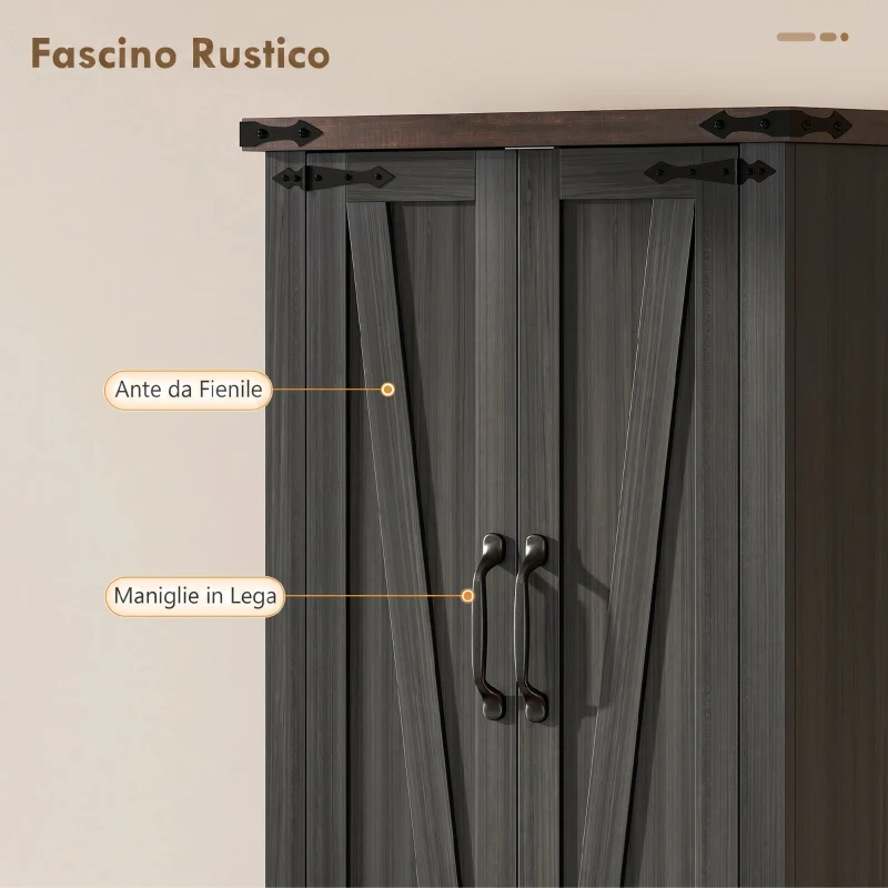 HOMCOM Credenza Cucina Alta Rustica, Mobile Dispensa con 4 Ante, Ripiani Regolabili, 60.2x30.3x182 cm, Nero