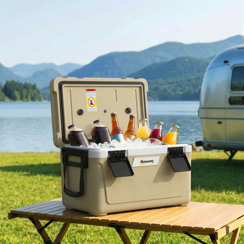 Outsunny Cooler Box 42.6L, Frigo Isotermica, Leggera e Portatile con Maniglia, Coperchio e Valvola di Scarico