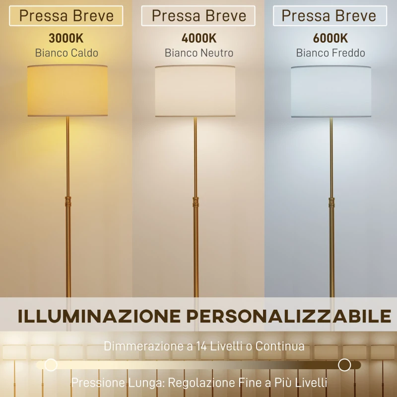 HOMCOM Lampada da Terra con Telecomando e Luminosità Regolabile, 3000K-6000K, Crema, per Soggiorno e Camera