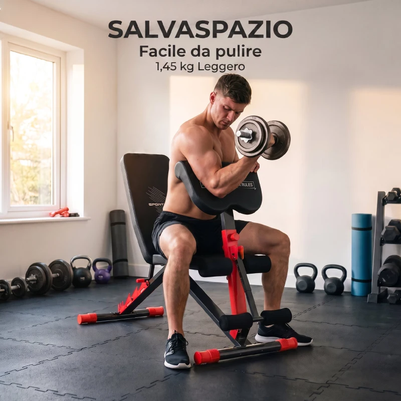 SPORTNOW Panca Pesi Regolabile per Home Gym, Pieghevole 300 kg, Inclinata/Declinata/Piana, 6 Posizioni Schienale