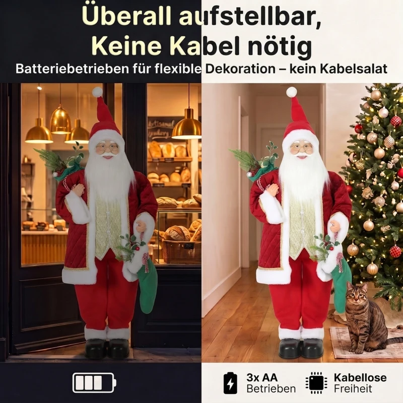 HOMCOM 120 cm singender Weihnachtsmann, stehende animierte Weihnachtsfigur mit Strumpf, Sack, per Sound/Berührung aktiviert