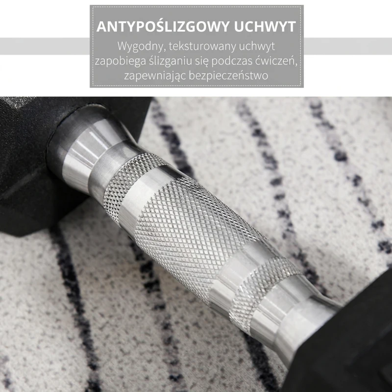 HOMCOM sześciokątne hantle zestaw 2 żeliwnych hantli uchwyt radełkowany zestaw hantli obciążniki metal guma kolor czarny 2 x 10 kg