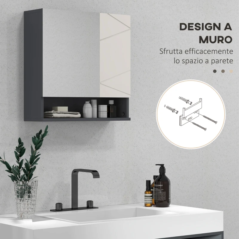 kleankin Armadietto con Specchiera Bagno a 2 Ante e Mensole Regolabili in Legno, 55x17x55cm, Grigio