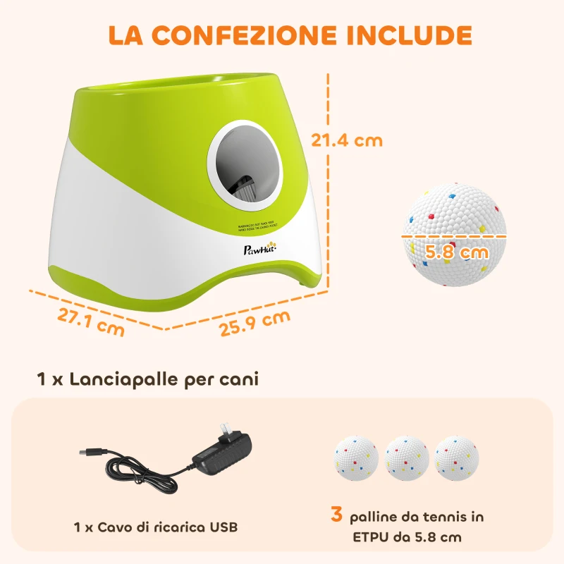 PawHut Lanciatore Automatico di Palline per Cani di Piccola e Media Taglia con 3 Palline, 3 Distanze Regolabili, Verde