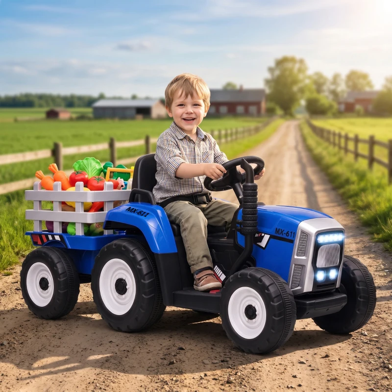 HOMCOM Tracteur électrique avec remorque amovible, pour enfants de 3 à 6 ans avec télécommande MP3 musique affichage lumières(m-10)