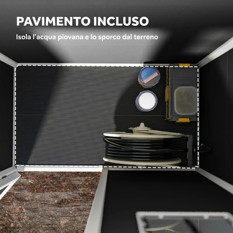 Outsunny Casetta da Giardino 1.14m² in PP e Alluminio con Pavimento, Capanno da Giardino, Tetto Inclinato, Nero
