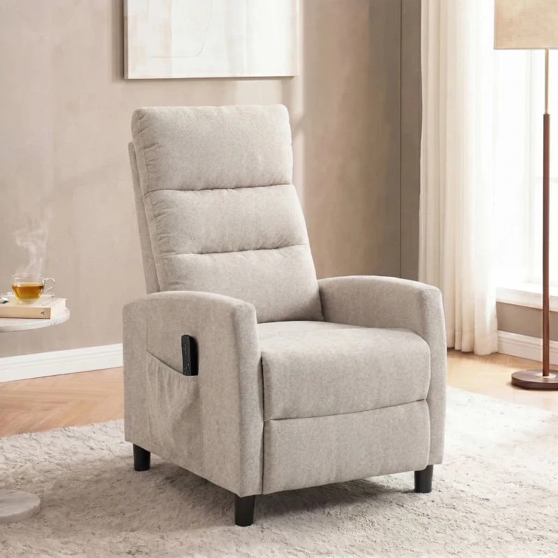 HOMCOM Poltrona Massaggiante e Reclinabile a 160° con Poggiapiedi e Telecomando, 66x91x108 cm, in Ciniglia Bianco Crema