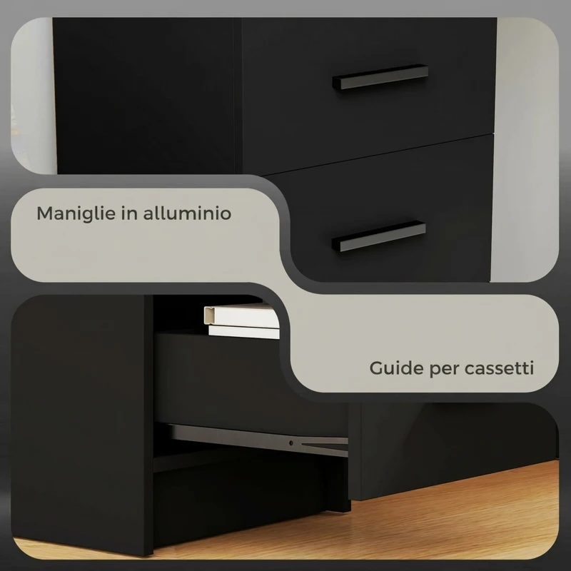 HOMCOM Scrivania Salvaspazio con 3 Cassetti, Ripiano Aperto, Scrivania Ufficio, Moderna, 100x40x75 cm, Nero
