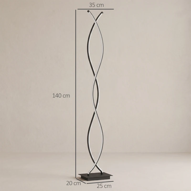 HOMCOM Lampada da Terra LED a Doppia Spirale, Lampada da Salotto con Luminosità Regolabile, Interruttore a Pedale, Nero