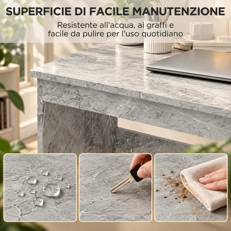 HOMCOM Scrivania Ufficio con 3 Cassetti 100x50 cm, Scrivania Salvaspazio per Studio Casa Ufficio, Grigio Effetto Marmo
