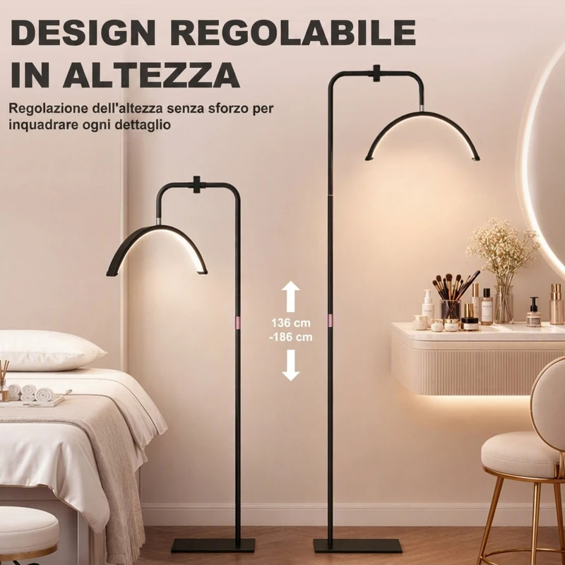 HOMCOM Lampada da Terra LED con Testa a Mezza Luna, Altezza e Temperatura Colore Regolabili, Telecomando, Nero