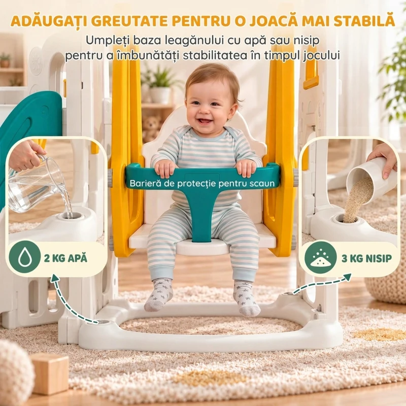 AIYAPLAY Set Tobogan Copii 7 în 1 cu Leagăn, Tematică Auto, Scară, Tunel, Depozitare și Trepte Anti-alunecare, Alb