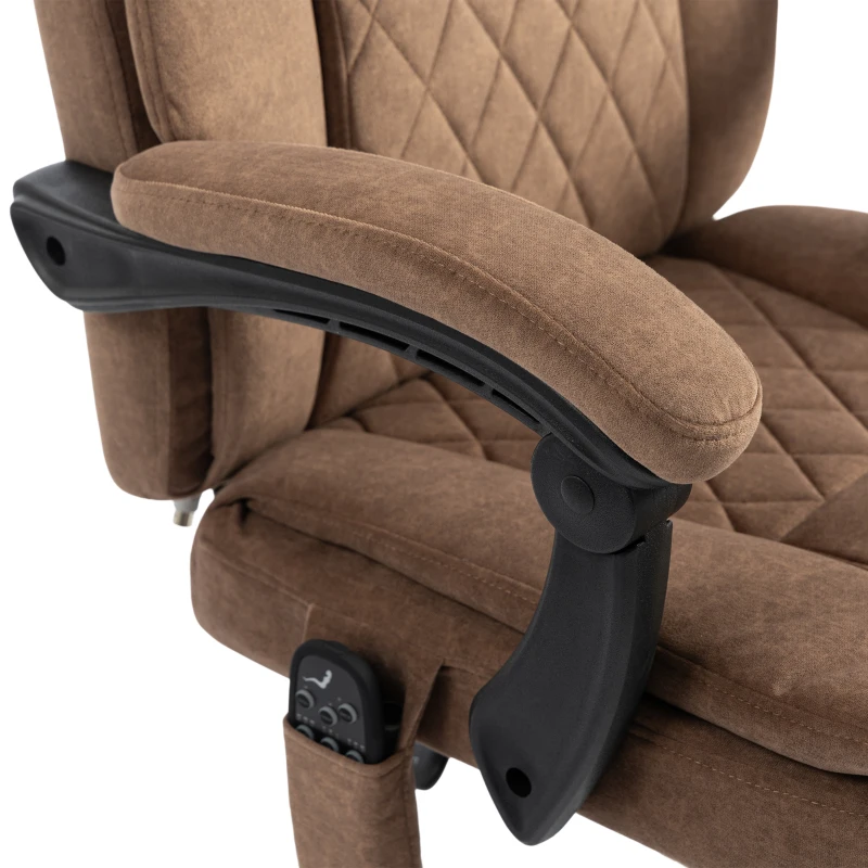 HOMCOM Fauteuil Bureau Massant Vibrant et Chauffant, Chaise Bureau Ergonomique en Velours Imprimé, Dossier Inclinable, Marron