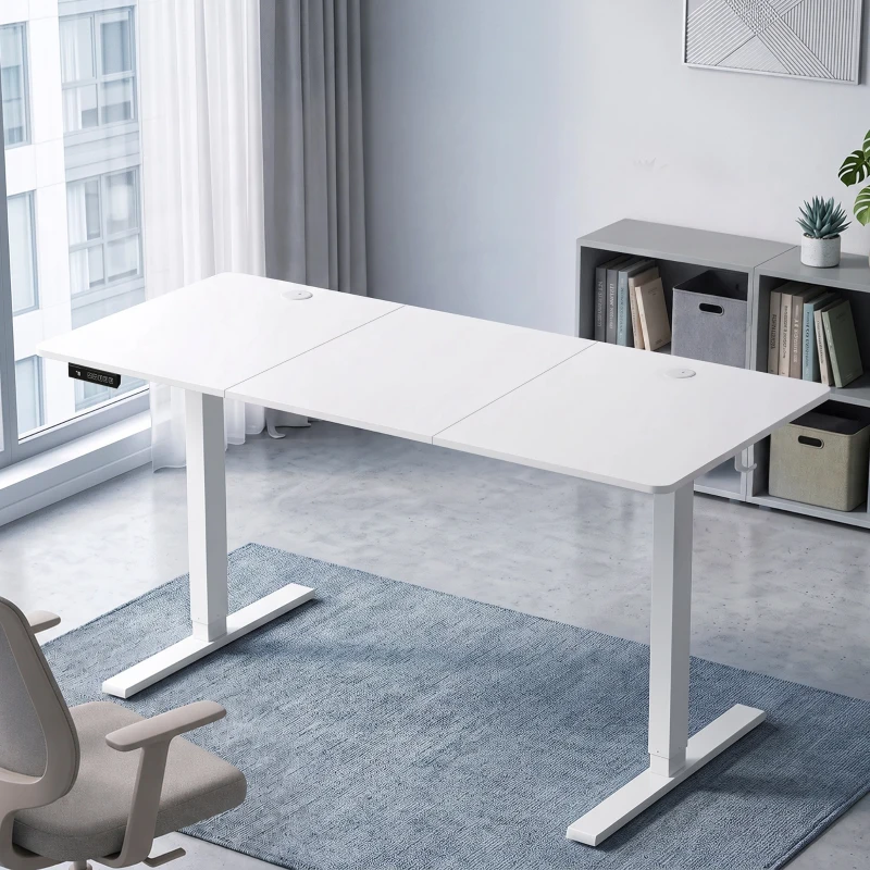 HOMCOM Scrivania Regolabile in Altezza Elettrica, 140x60 cm, Scrivania per Computer con 3 Memorie di Altezze, Bianco
