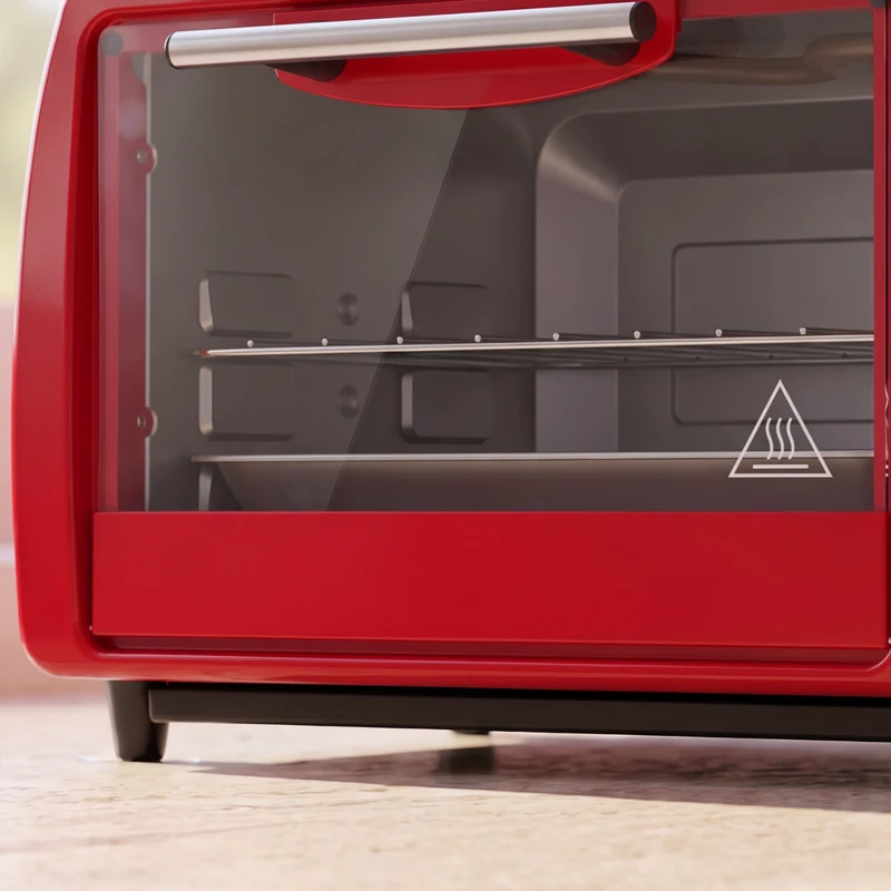 HOMCOM Fornetto Elettrico da 10L Temperatura Regolabile e Timer, Griglia e Teglia Incluse, 36.5x26x22 cm, Rosso