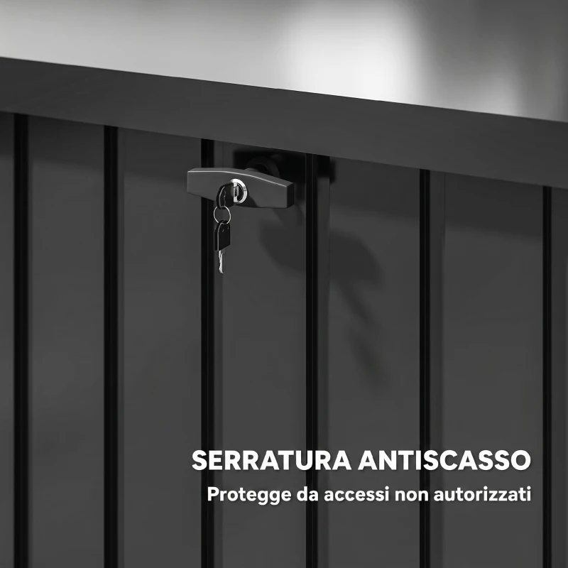 Outsunny Baule da Esterno da 400L in Acciaio Zincato, Baule da Giardino, Coperchio Bloccabile con 2 Chiavi, 124x66x72cm