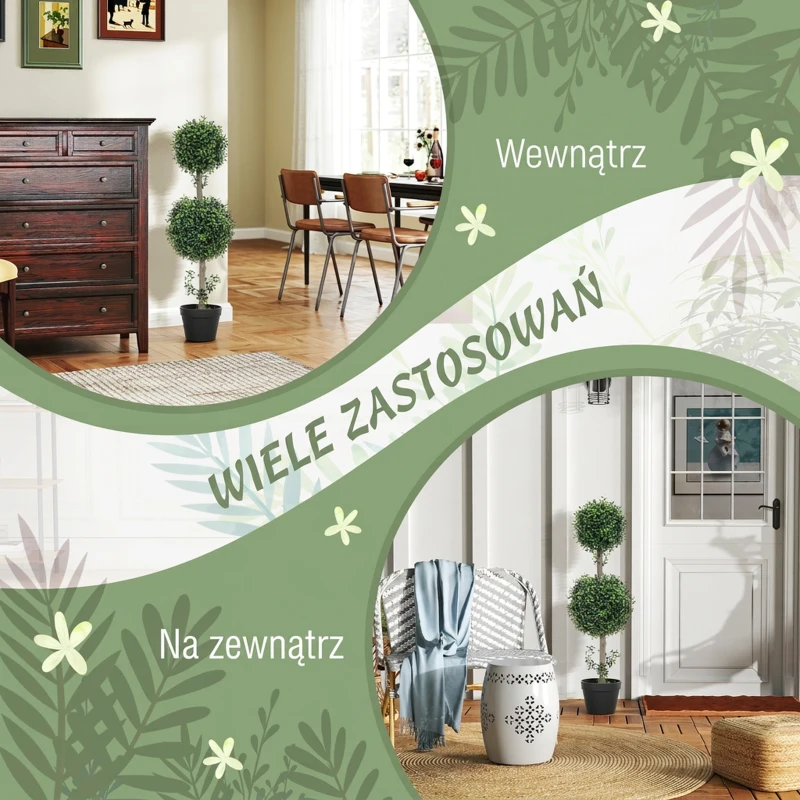 HOMCOM Zestaw 2 Sztucznych Roślin, Sztuczne Drzewka Bukszpanowe, UV-chronione, z Doniczką, Zielony