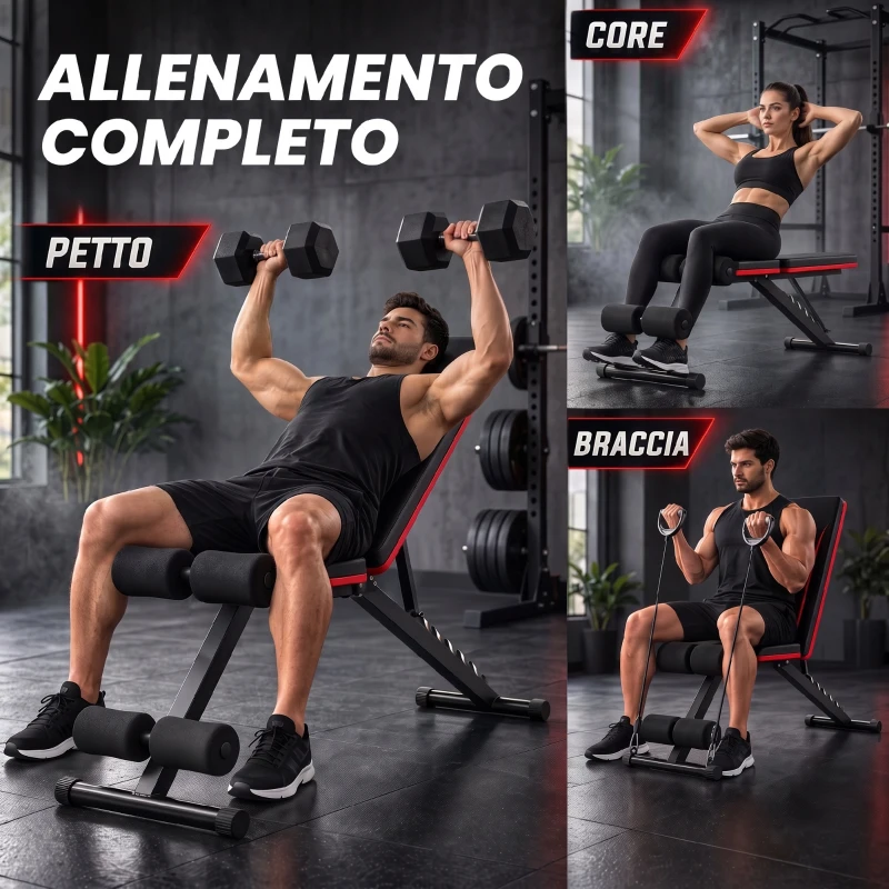 SPORTNOW Panca Palestra Pieghevole, Panca Pesi Inclinata/Declinata, Schienale Regolabile a 7 Posizioni, Nero