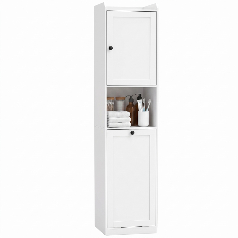 HOMCOM Colonna Bagno Slim con Cesto Portabiancheria Ribaltabile, 40x40x170 cm, Bianco