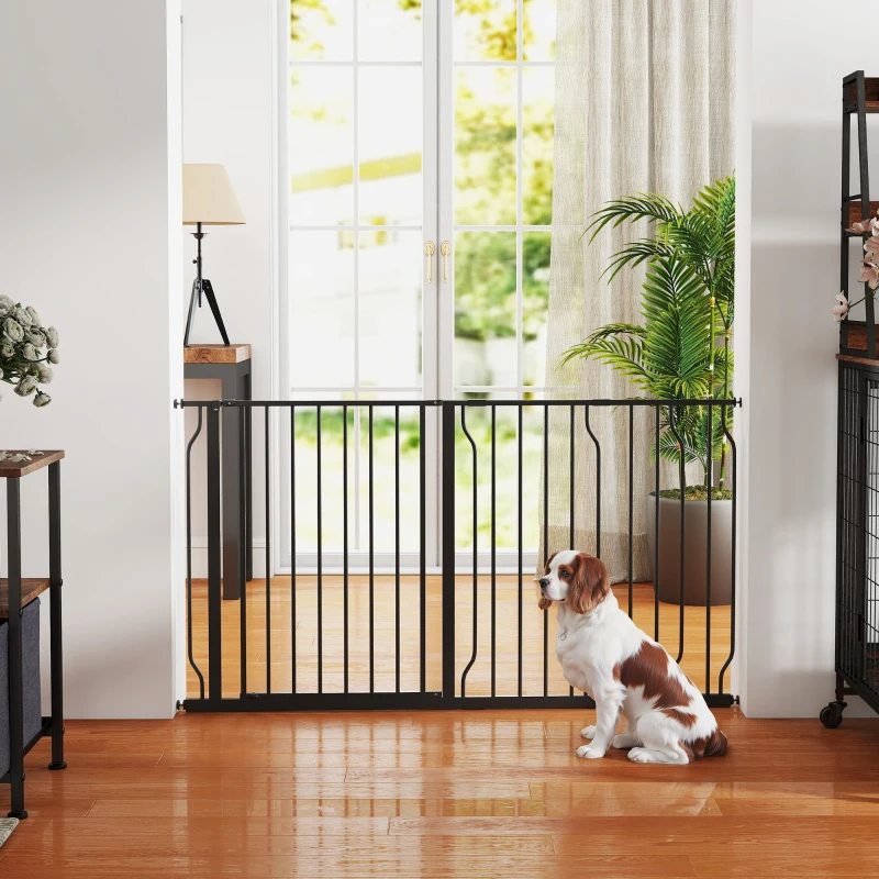 PawHut Cancelletto di Sicurezza per Cani in Acciaio e ABS, Cancellino per Cani Estensibile 75-145cm, Nero