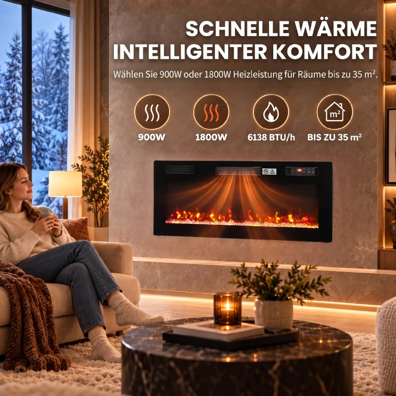 HOMCOM Elektrische haard 92 cm - ultradun design, verwarming en afstandsbediening