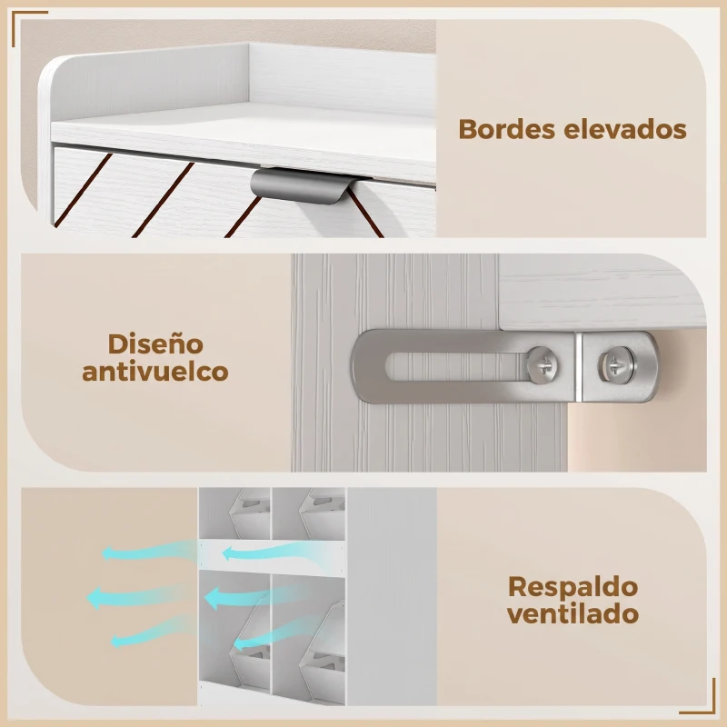 HOMCOM Zapatero Estrecho con 4 Cajones Abatibles y Divisores Ajustables para 8-16 Pares Blanco