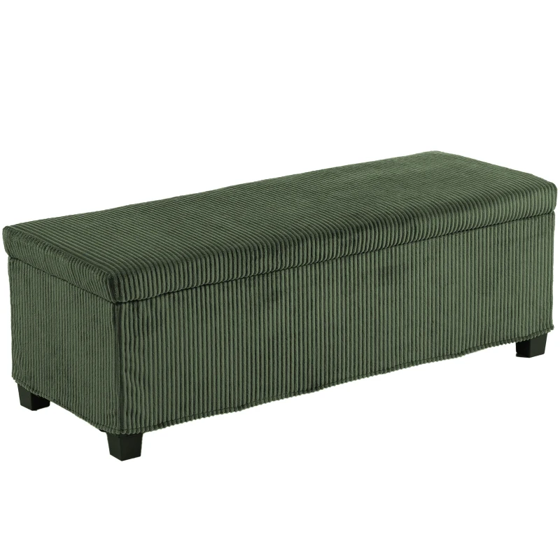 HOMCOM Banc de Rangement, Bout de Lit en Velours Côtelé avec Couvercle, pour Salon, Chambre, Entrée, 112x42x40 cm, Vert Clair