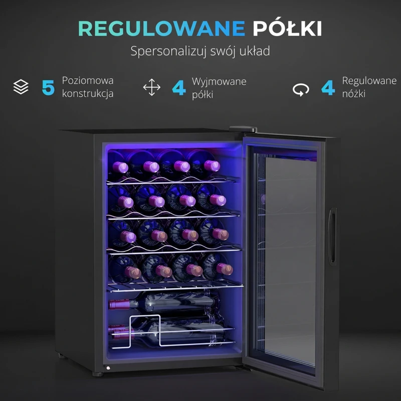 Lodówka na wino 20 butelek, 53L, 5-18℃, kompresor