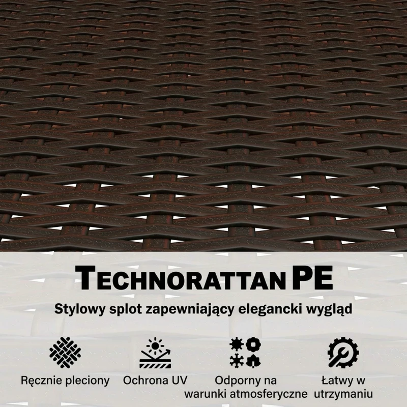 Outsunny Zestaw bistro z rattanu 3-częściowy FSC meble ogrodowe z 2 fotelami, 2-poziomowym stolikiem z drewna, grube zdejmowane poduszki