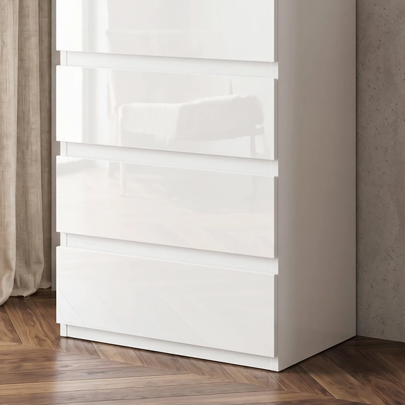 HOMCOM Comò per Camera da Letto, Moderno Comò a 4 Cassetti, Design Slim Lucido per Soggiorno, Corridoio, Bianco