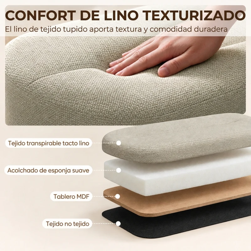HOMCOM Banco de Almacenaje Puff Almacenaje Tapizado en Lino Tapa Cierre Suave Diseño Ovalado Carga 220 kg 116x42x44 cm Gris