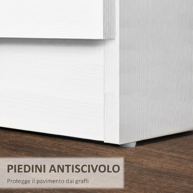 HOMCOM Comodino Camera da Letto con 3 Cassetti, Maniglie in Alluminio, Design Anti-Ribaltamento, 40x35x58 cm, Bianco