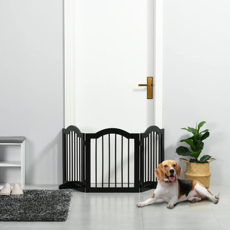 PawHut Cancellino per Cani Pieghevole a 3 Sezioni in Legno, Barriera per Cani con Piedini, 154.5x29.5x61cm, Nero
