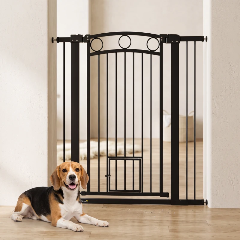 PawHut Cancelletto per Cani da Interno, Cancelletto di Sicurezza con 2 Estensioni 76-104 cm e Porta per Gatti
