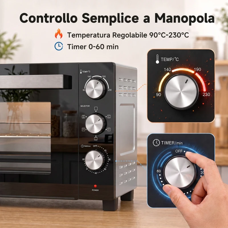 HOMCOM Forno Elettrico 1500W 28L con Temperatura Regolabile Max 230°, Timer 60 min, Griglia, Teglia, Manico per Teglia