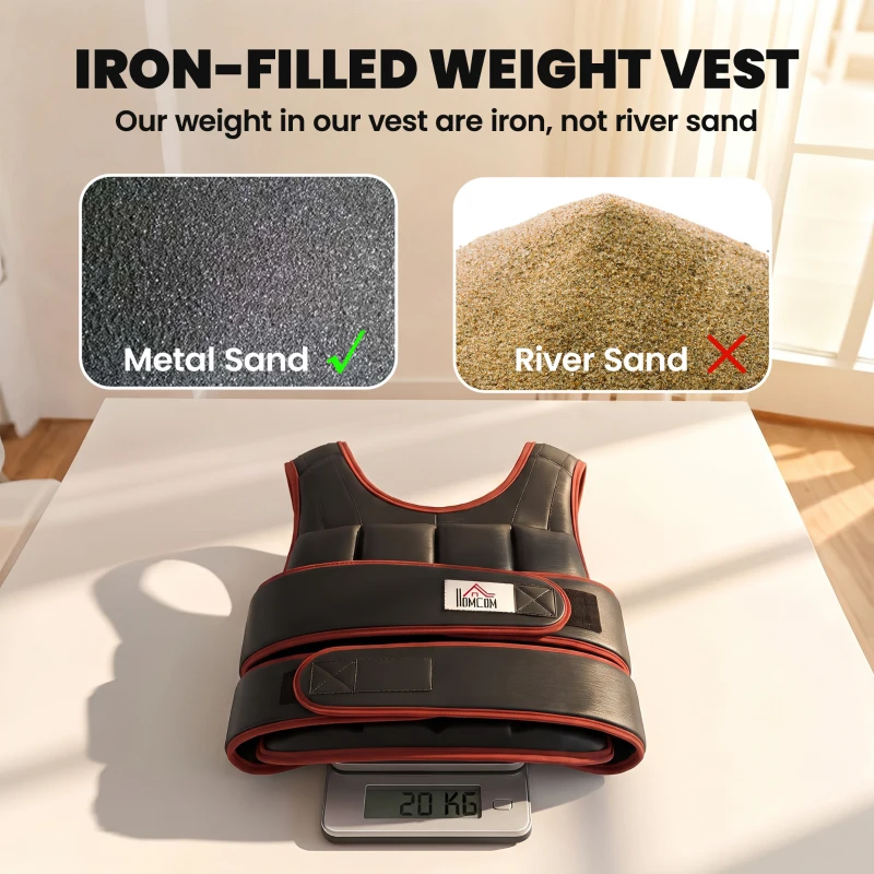 HOMCOM 20kg Weighted Vest for Running, Cardio & Home Training, Adjustable Running Weight Vest with 38 Weight Bags for Men and Women, Boost Strength, Endurance & Cardio Performance, Black and Red