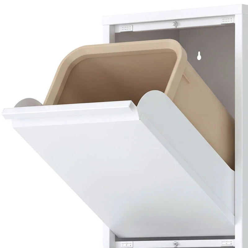HOMCOM Meuble Poubelle de Tri Sélectif, Poubelle de Recyclage 45 L (3 x 15 L), 3 Compartiments, Portes à Fermeture Douce, Blanc