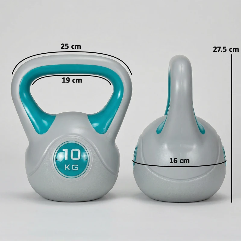 SPORTNOW Kettlebell 10kg in PU e Sabbia con Base Piatta e Impugnatura per Squat e Sollevamenti, 25x16x27.5 cm, Blu