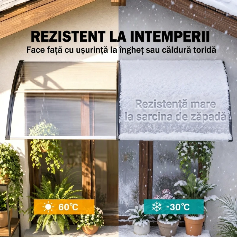 Outsunny Copertină Modernă din Policarbonat, Aluminiu și PP pentru Balcoane, Ferestre și Uși, 200x96x27 cm