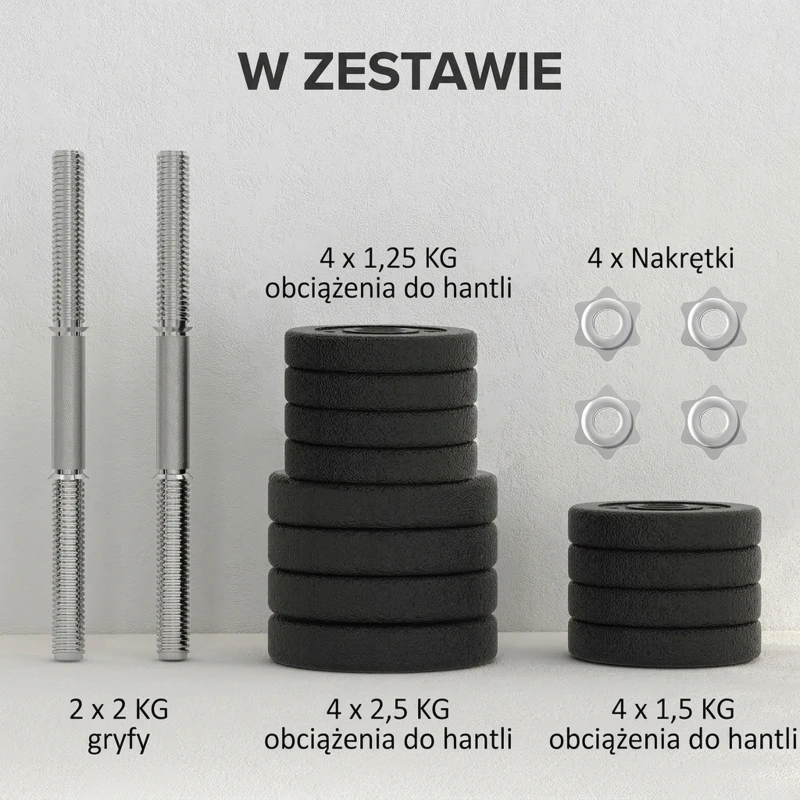 Zestaw hantli 30KG z obciążeniem do domu, stal, PU