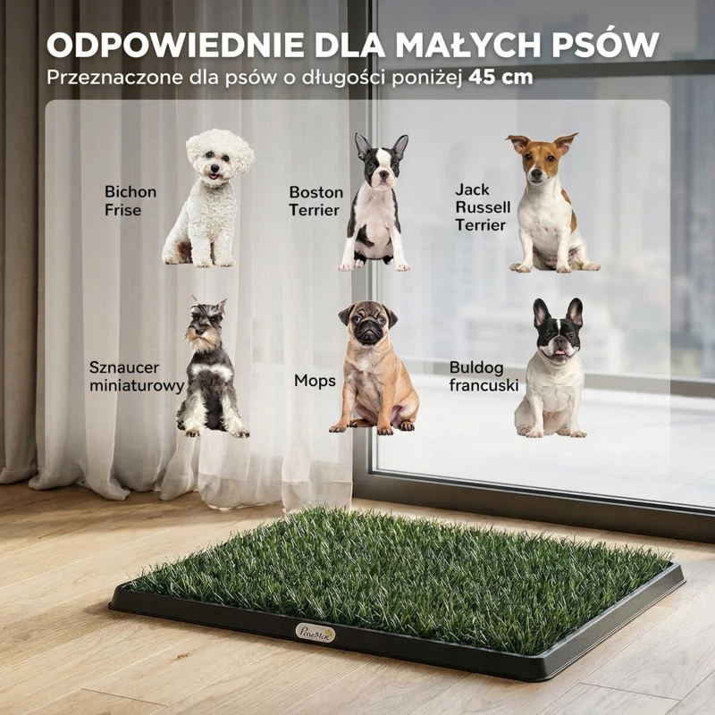 PawHut Toaleta dla psów 63 x 50,5 cm z 2 sztucznymi matami trawiastymi, łatwa w czyszczeniu toaleta dla psów na balkon, do domu Czarny+Zielony
