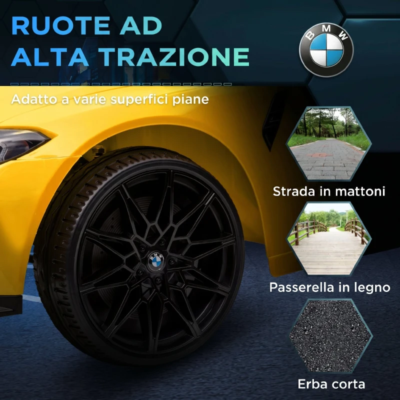 AIYAPLAY Macchina Elettrica per Bambini a Licenza BMW M4 con Telecomando, Clacson e Fari, 108x69.5x51 cm, Giallo