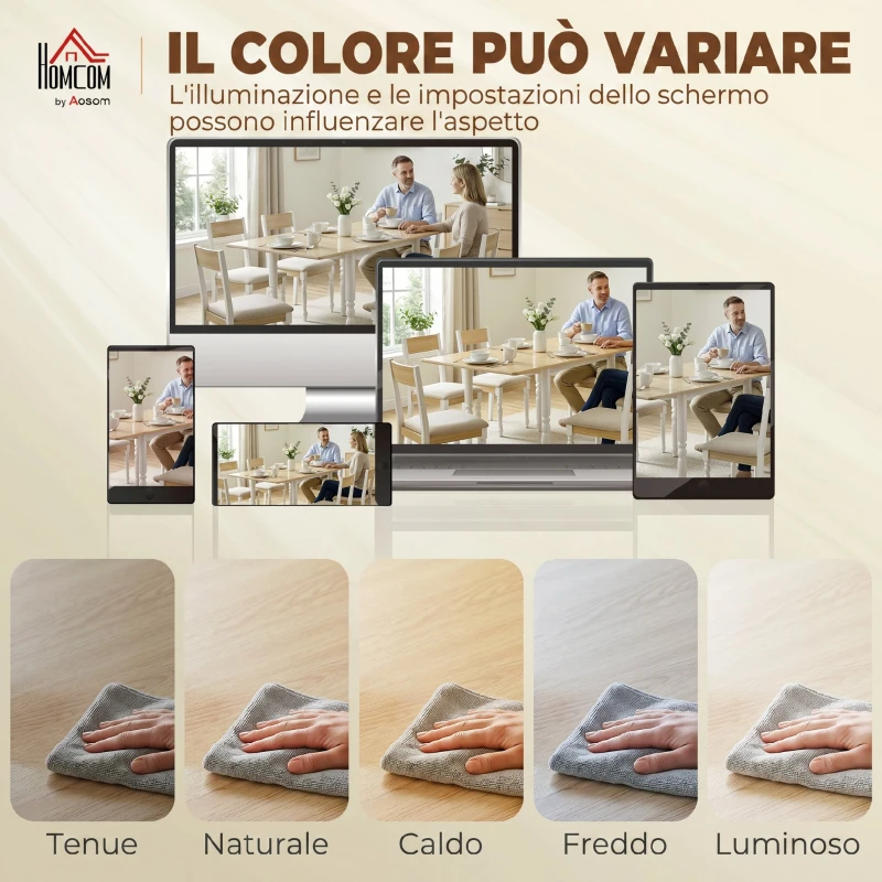 HOMCOM Tavolo da Pranzo Pieghevole per 2-6 Persone, Tavolo a Ribalta 74-134 cm Effetto Legno, in Acciaio, Naturale