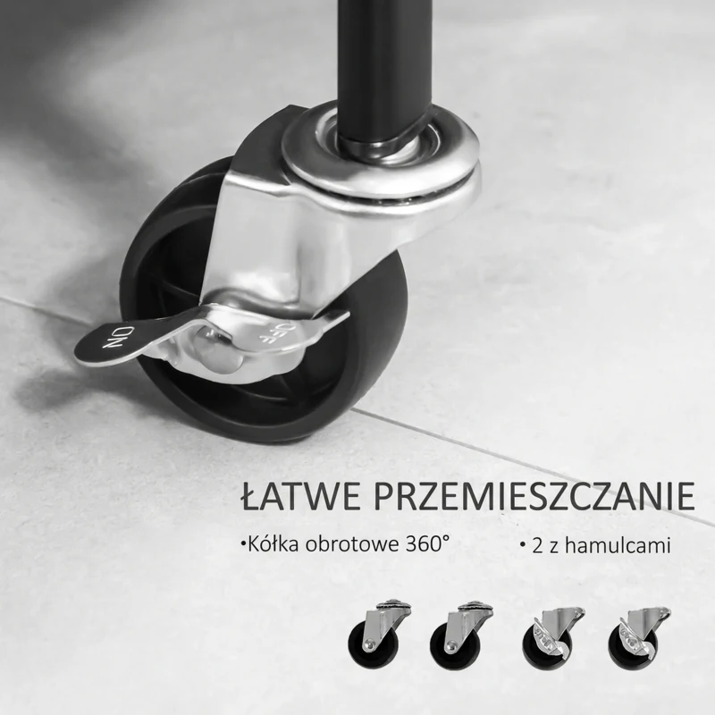 Wieszak na ubrania na kółkach, czarny, z drążkiem