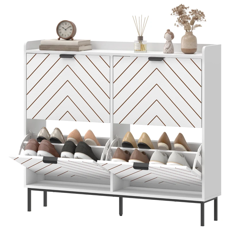 HOMCOM Zapatero Estrecho con 4 Cajones Abatibles y Divisores Ajustables para 8-16 Pares Blanco