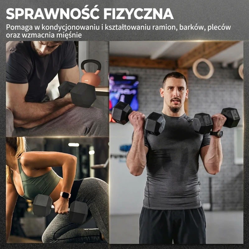 HOMCOM® Hantle gumowe fitness Pojedynczy hantle stalowy gumowy czarny 15 kg