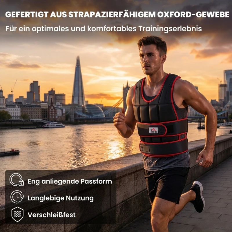 HOMCOM 20 kg Gewichtsweste Trainingsweste mit doppelten Gurten verstellbar Krafttraining Fitness Oxford Metall-Sand Schwarz+Rot 60 x 50 cm