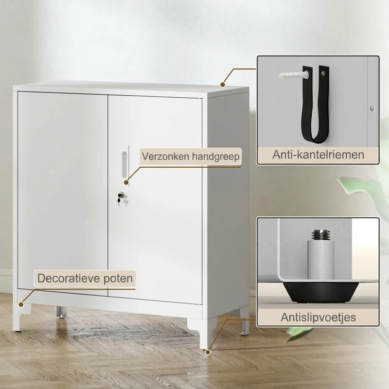 HOMCOM Metalen bureaukast met afsluitbare deuren, 2 niveaus, wit(m-6)